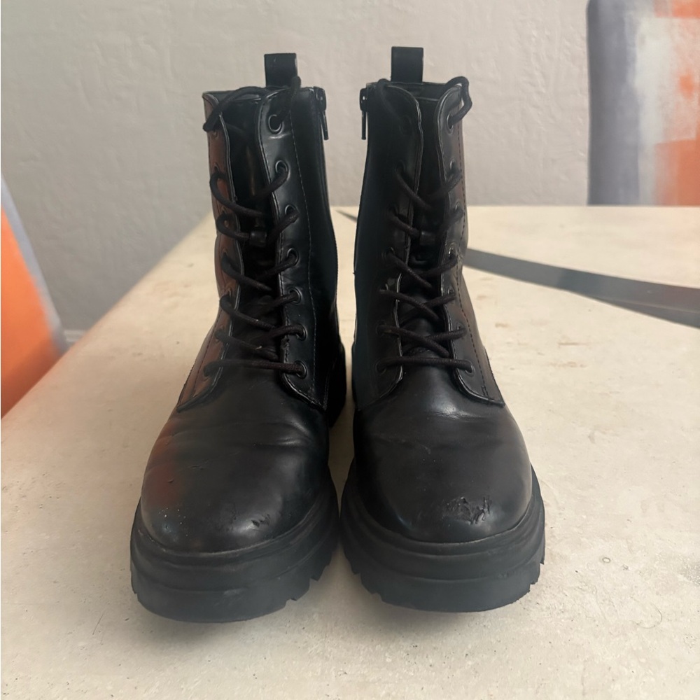 Black Lace Up Boots with Durable Rubber Sole